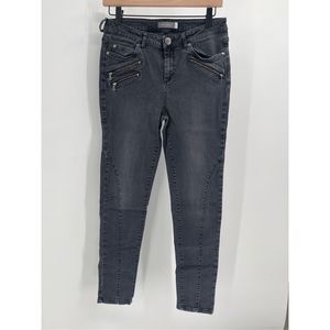 Mint Velvet Jeans Moto Women’s Size 12‎ R Waist 28 Black Faded Zippers